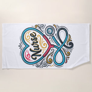 Nurse Heart Stethoscope Vintage Engraving Design_1 Beach Towel