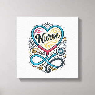 Nurse Heart Stethoscope Vintage Engraving Design_1 Canvas Print