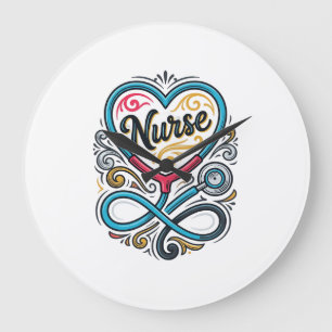 Nurse Heart Stethoscope Vintage Engraving Design_1 Large Clock