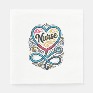 Nurse Heart Stethoscope Vintage Engraving Design_1 Napkin