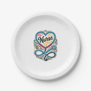 Nurse Heart Stethoscope Vintage Engraving Design_1 Paper Plate