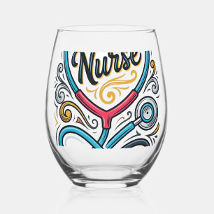 Nurse Heart Stethoscope Vintage Engraving Design_1 Stemless Wine Glass