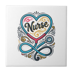 Nurse Heart Stethoscope Vintage Engraving Design_1 Tile