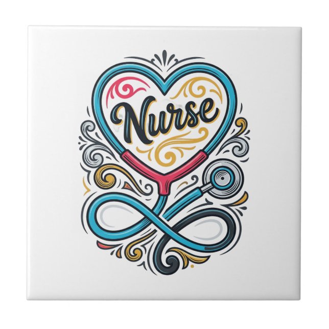 Nurse Heart Stethoscope Vintage Engraving Design_1 Tile (Front)