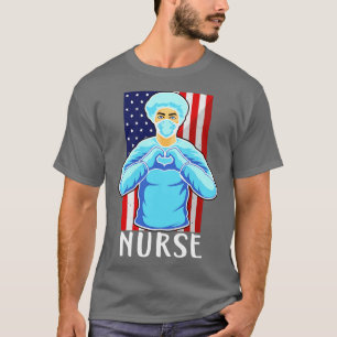 Nurse Heart USA Flag Nursing Hospital Medicine Doc T-Shirt