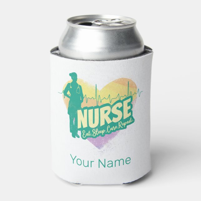 Nurse Heartbeat Vintage Graduation Nursing School Can Cooler (Can Front)