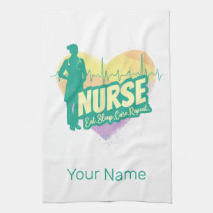 Nurse Heartbeat Vintage Graduation Nursing School Tea Towel