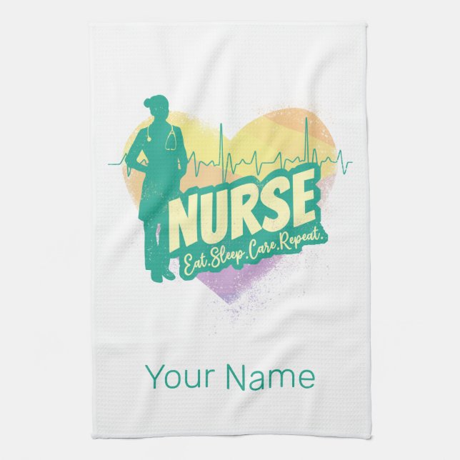 Nurse Heartbeat Vintage Graduation Nursing School Tea Towel (Vertical)