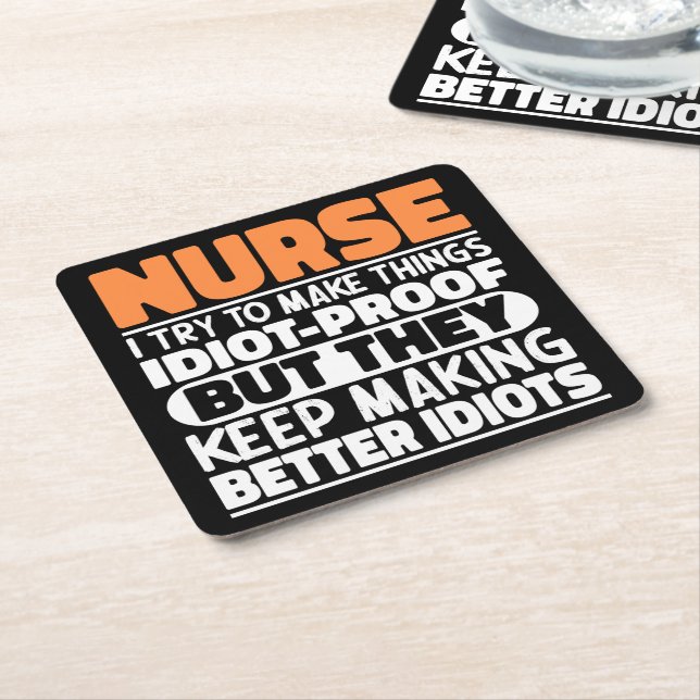 Nurse I Try To Make Things Funny Sayings Nursing Square Paper Coaster (Angled)