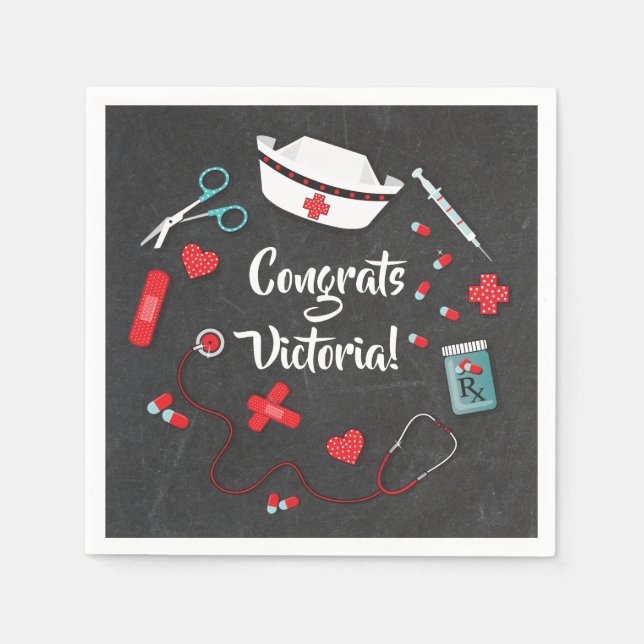 Nurse icons graduation party napkins (Front)