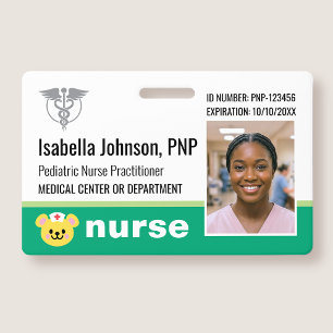 Nurse ID Badge Photo Logo Bear Green Paediatrics