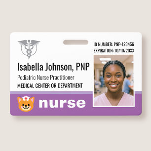 Nurse ID Badge Photo Logo Cat Purple Paediatrics F