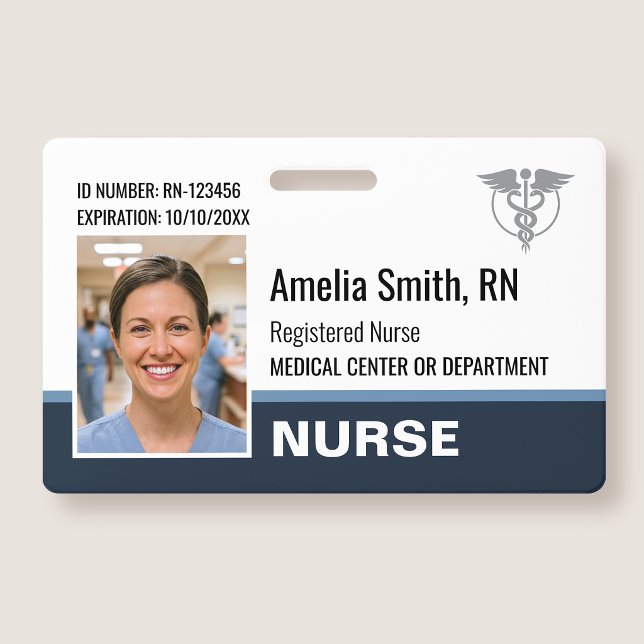 Nurse ID Badge Photo Logo Modern Gray RN Template (Creator Uploaded)