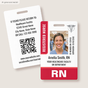 Nurse ID Badge Photo Logo RN Employee Modern Red