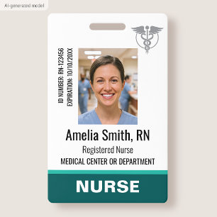Nurse ID Badge Photo Logo RN Staff Modern Green