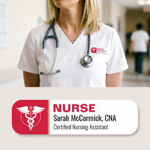 Nurse ID Name Tag Custom Colour Logo Employee Red