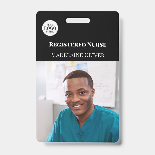 Nurse ID Photo Black Simple Logo Badge (Front)