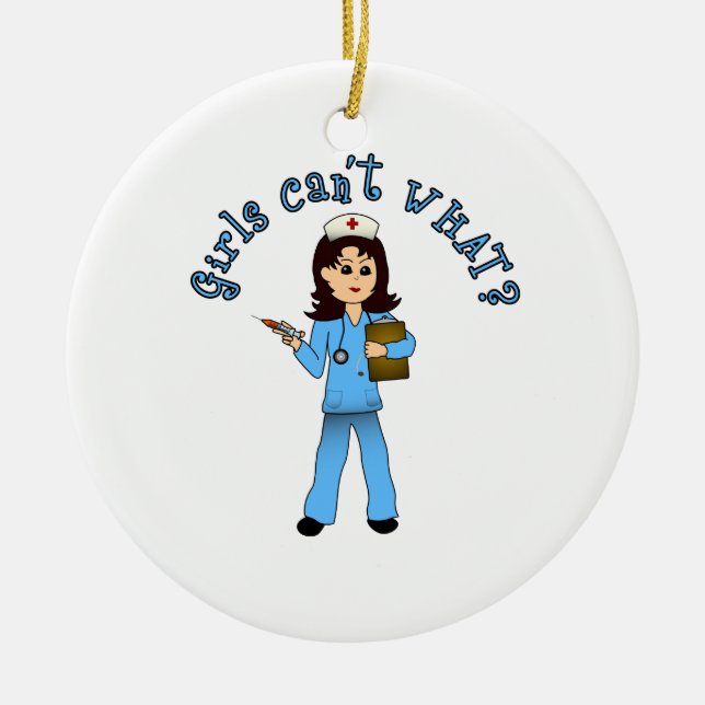 Nurse in Blue Scrubs (Light) Ceramic Tree Decoration (Front)