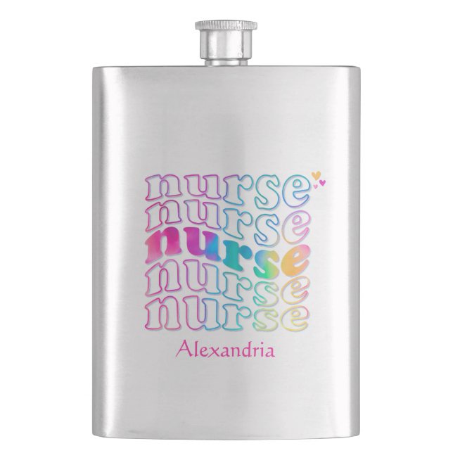 "Nurse" in Elegant Rainbow Colours Hip Flask (Front)