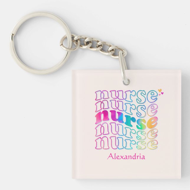 "Nurse" in Elegant Rainbow Colours Key Ring (Front)