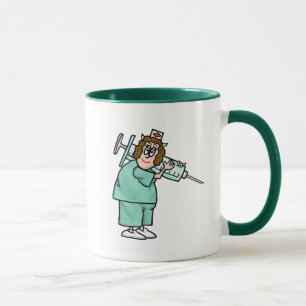 Nurse In Surgical Outfit With Big Syringe Mug