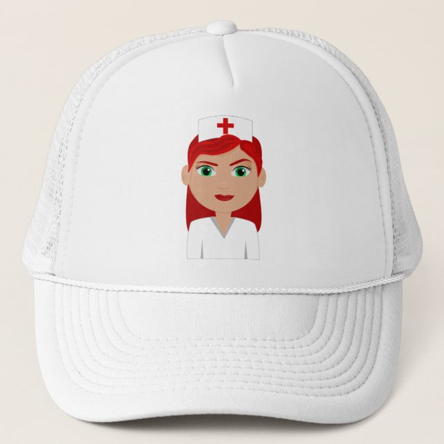 Nurse in Uniform with Red Cross Trucker Hat (Front)