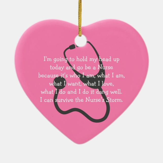 Nurse Inspirational Pink Heart Christmas Gift  Ceramic Tree Decoration (Back)