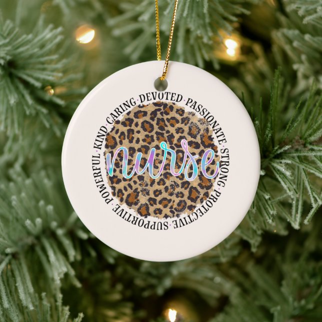 "Nurse" & Inspiring Traits - Leopard Print Ceramic Tree Decoration (Tree)