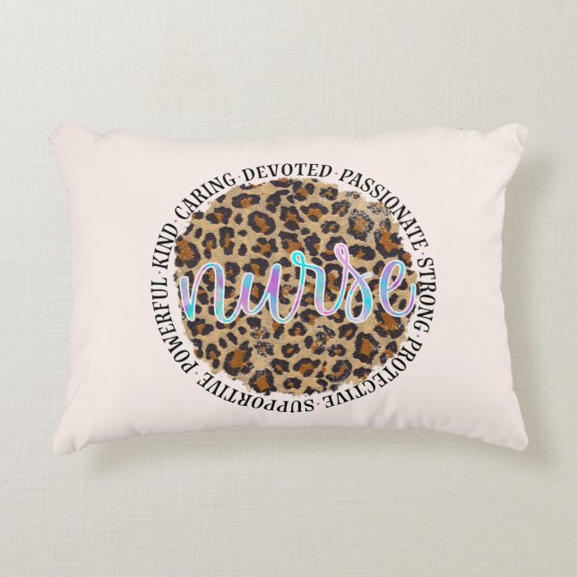 "Nurse" & Inspiring Traits - Leopard Print Decorative Cushion (Front)