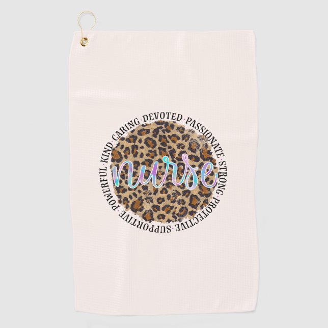 "Nurse" & Inspiring Traits - Leopard Print Golf Towel (Front)