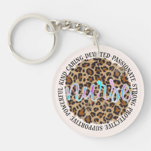 "Nurse" & Inspiring Traits - Leopard Print Key Ring