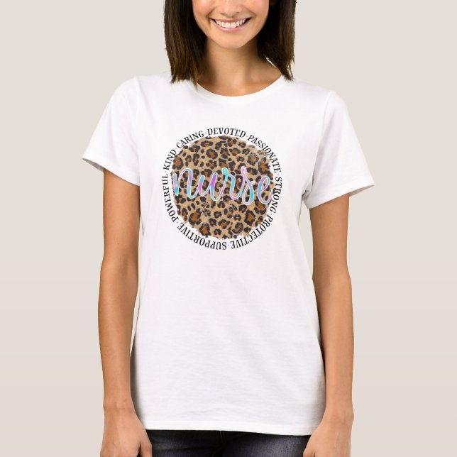 "Nurse" & Inspiring Traits - Leopard Print T-Shirt (Front)