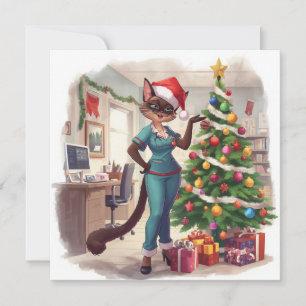Nurse is decorating Christmas tree in hospital Holiday Card