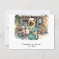 Nurse is drinking coffee in front of florist shop