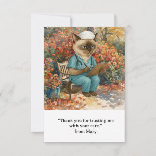 Nurse is writing paper sitting in the park Autumn Thank You Card