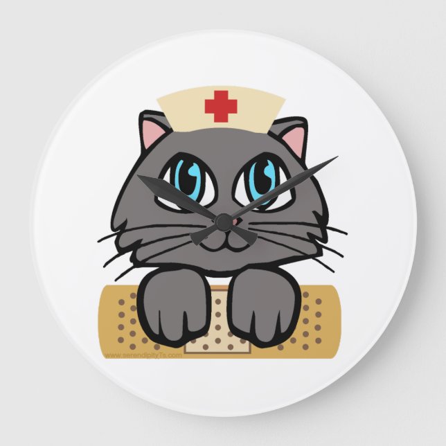 Nurse Kitten (Blue Eyes) Large Clock (Front)
