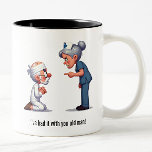 Nurse Knocks Down a Stubborn Elderly Patient Two-Tone Coffee Mug