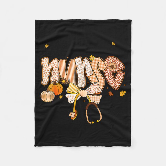 Nurse Labor And Delivery Coquette Fall Pumpkin Tha Fleece Blanket (Front)