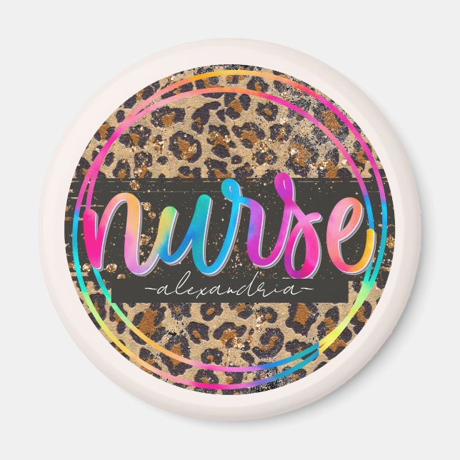 Nurse Leopard Print Magnet (Front)