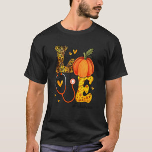 Nurse Leopard Pumpkin Thanksgiving Love Pediatrici T-Shirt