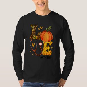 Nurse Leopard Pumpkin Thanksgiving Love STNA Nurse T-Shirt