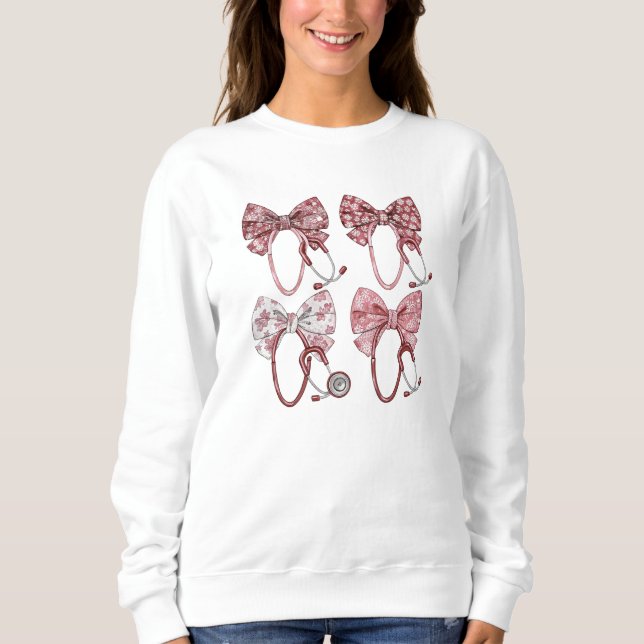Nurse Life Bow and Stethoscope Patterned Gift  Sweatshirt (Front)