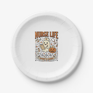 Nurse Life Halloween Ghost Pumpkin Vintage Shirt D Paper Plate