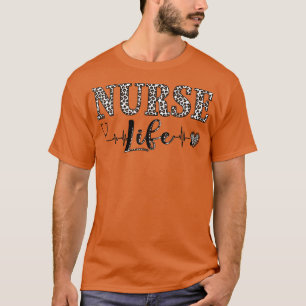 Nurse Life Healthcare Cheetah Heart Leopard Plaid T-Shirt