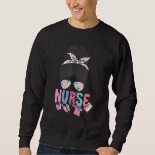 Nurse Life Healthcare Leopard Nurse Life Messy Bun Sweatshirt