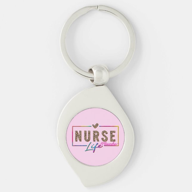 "Nurse Life" in Elegant Rainbow Colours Key Ring (Front)