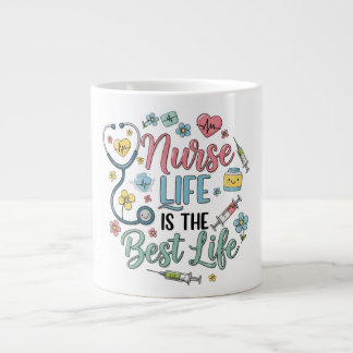 Nurse Life is the Best Life Cute Pastel Floral Large Coffee Mug