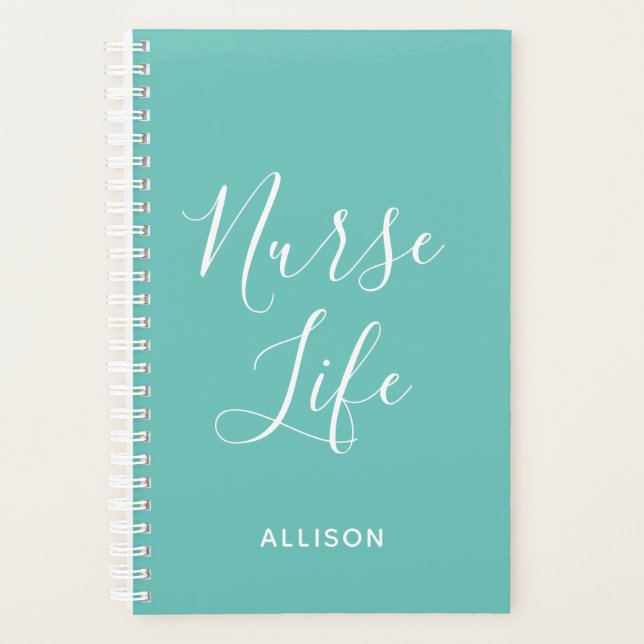 Nurse Life Medical Teal and White Personalised Planner (Front)