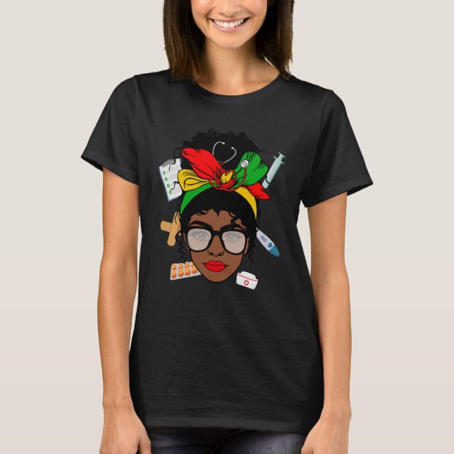 Nurse Life Messy Bun Afro Medical Assistant Africa T-Shirt (Front)