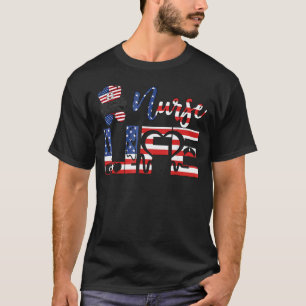 Nurse Life Messy Bun Hair Usa Flag Nurses Day Week T-Shirt